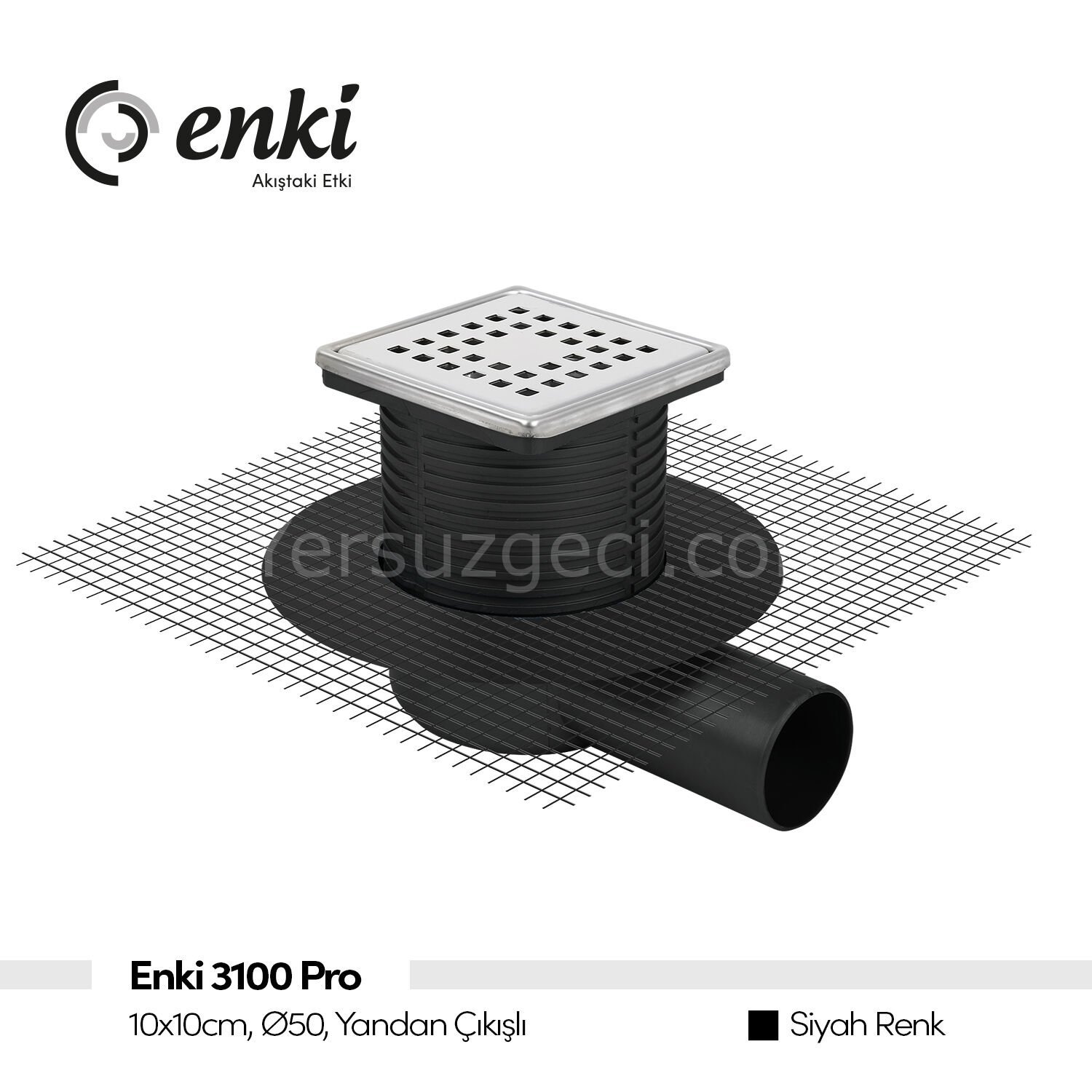 ENKİ 3100 Pro - 10x10cm, Ø50, Yandan Çıkışlı(Siyah Fileli)
