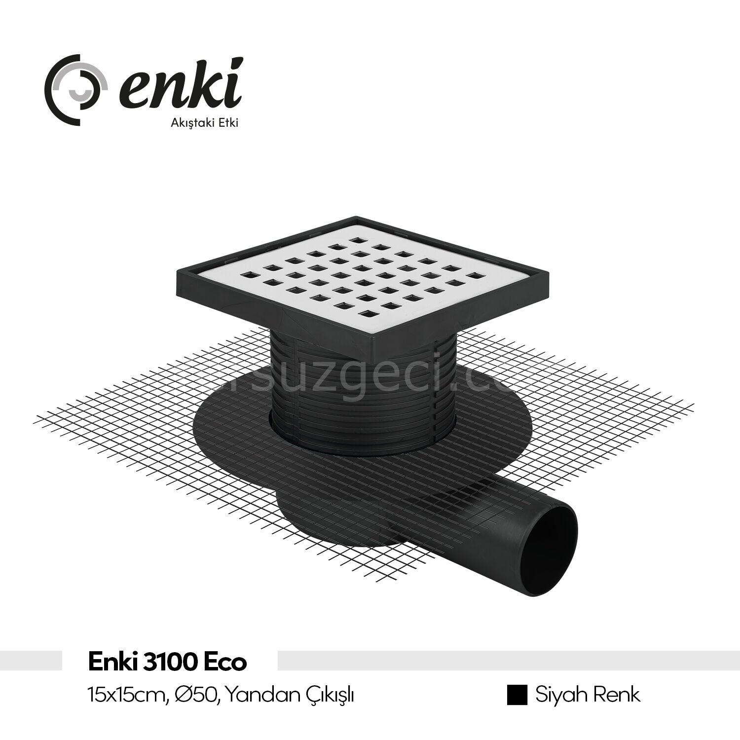 ENKİ 3100 Eco - 15x15cm, Ø50, Yandan Çıkışlı(Siyah, Fileli)