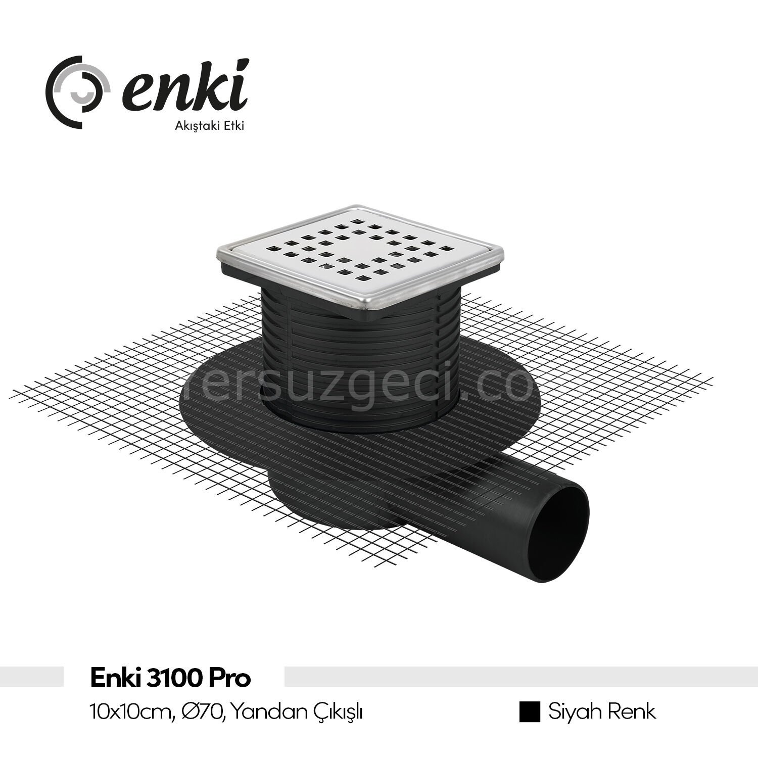 ENKİ 3100 Pro - 10x10cm, Ø70, Yandan Çıkışlı (Siyah, Fileli)