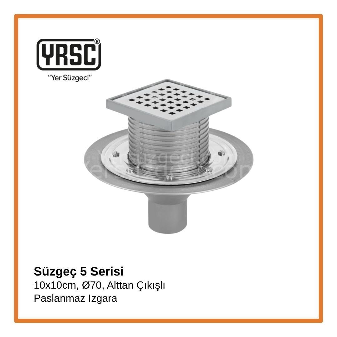 Süzgeç 5 Serisi - 10x10cm, Ø70, Alttan Çıkışlı -  Mebran Uyumlu