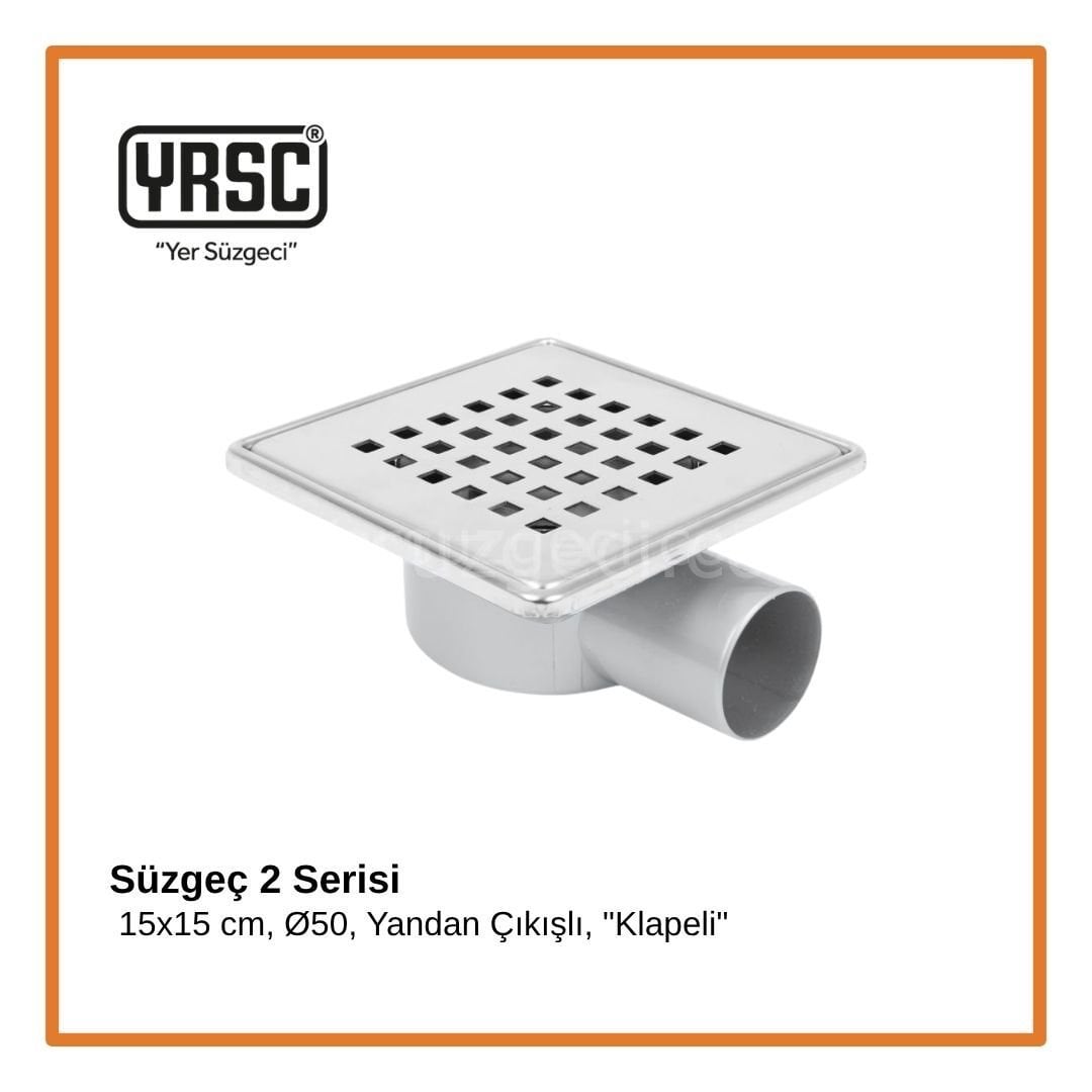 Süzgeç 2 Serisi - 15x15 cm, Ø50, Yandan Çıkışlı, ''Klapeli''