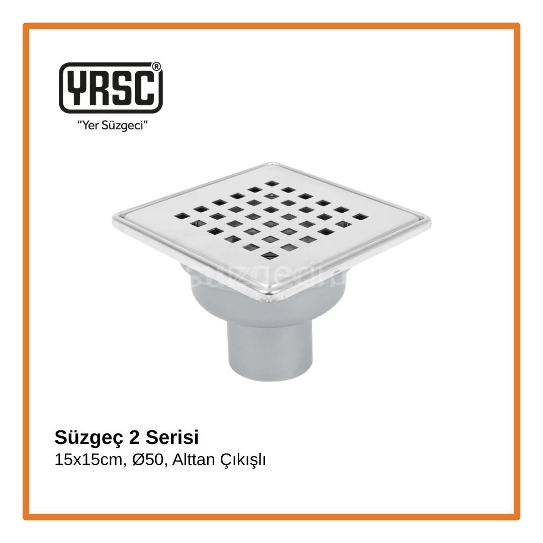 Süzgeç 2 - 15x15cm, Ø50, Alttan Çıkışlı